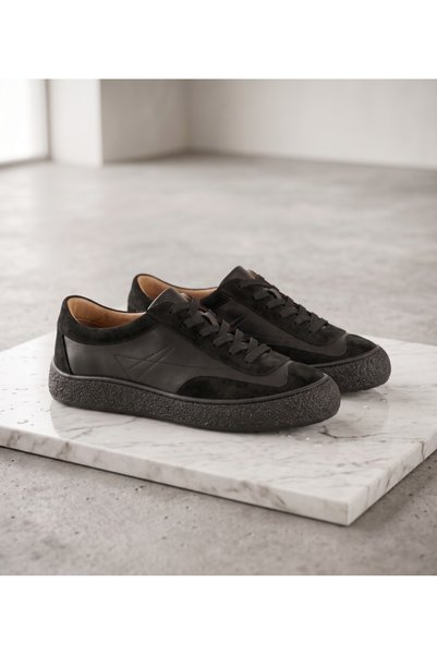 Deripabuc Hakiki Deri Siyah Kadın Deri Sneaker DP87-0180