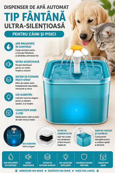 Fish & Paws Dispenser de apa automat ® tip fantana ultra-sientioasa pentru ca...