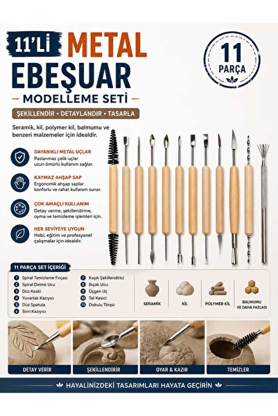 O&S Oyun ve Sanat Eğlen-Üret 11li metal ebeşuar, modelaj seti, seramik hamuru...