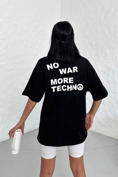technomonkey Unisex Black Oversized No War More Techno Printed T-Shirt