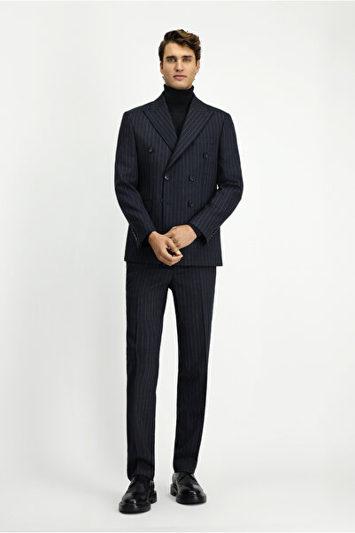 Kiğılı 7 Drop Slim Fit Slim Fit Wool Striped Double Breasted Suit