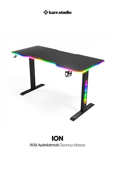 Karr Gaming Ion 25mm Rgb Aydınlatmalı Oyuncu Masası | Siyah Karbon Fiber Kaplama