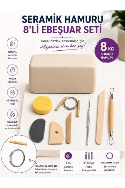 O&S Oyun ve Sanat Eğlen-Üret 8,7 kg Seramik Hamuru Kil Çamuru, 8li ebeşuar Mo...