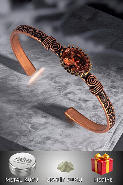 OSMANLI GÜMÜŞ Women's Copper Bracelet - Zultanite Stone Shuttle Tree Bark Mod...