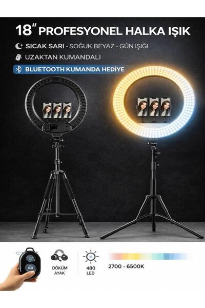 FEDDY Döküm Ayaklı Profesyonel Kuaför Makyaj Çekimleri 18ınç 460 Led Kumandal...
