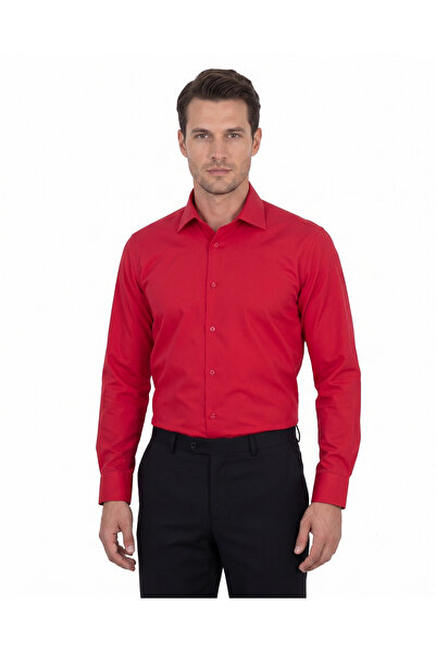 OSCAR BANKS 80% Cotton Vibrant Red Regular Fit Men's Shirt