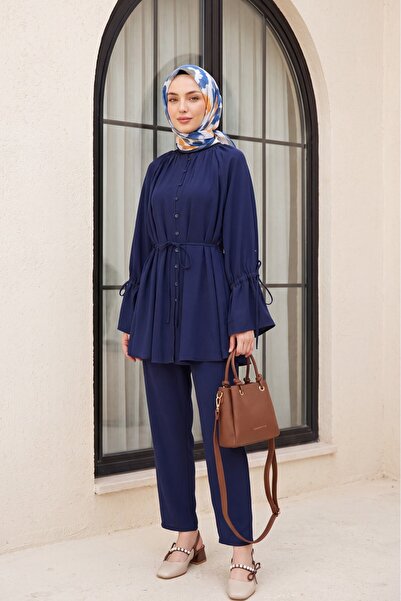 Modamorfo Double Suit with Gathered Collar Detail, Tie at the Waist and Tie a...