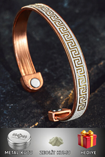 OSMANLI GÜMÜŞ Men's and Women's Copper Bracelet - Genuine Leather Top with Gr...