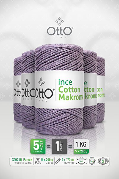 Otto Thin Cotton Macrame - Lilac - 5 Pack - 2Mm/200Gr/170M - Cotton Macrame, ...