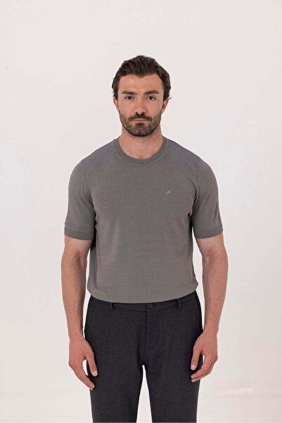 Sabri Özel Gri Bisiklet Yaka T-Shirt