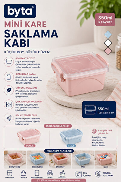 BYTA 350 ml Mini Kare Saklama Kabı Kilitli Kapaklı Sızdırmaz BPA Free Beslenm...