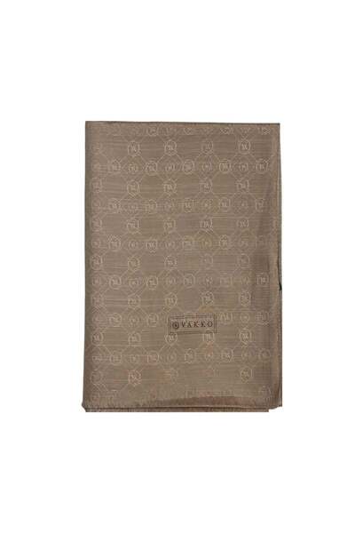 Vakko Pamuk İpek Monogram Şal 40752-Kum