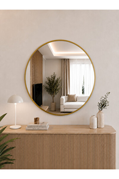 EFFE YAPI DEKOR Gold Metal Çerçeveli 70 Cm Yuvarlak Ayna
