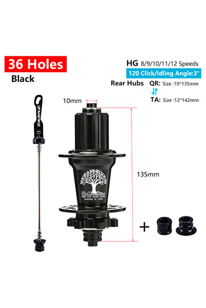 Choice 36H Black QR-TA R TANKE 120 Click Hub 6 Bearing MTB Mountain Bike Hub ...