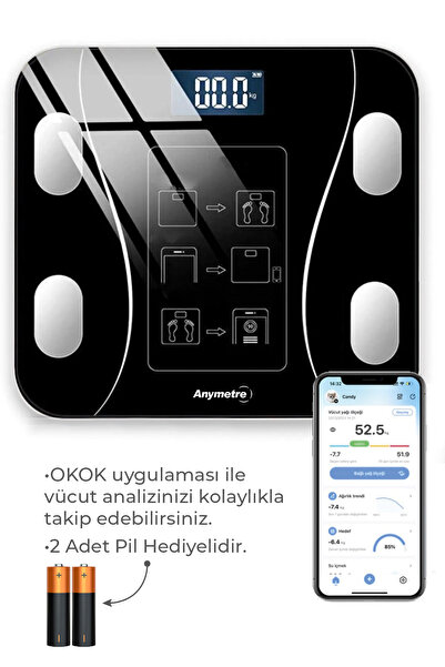 Anymetre Dijital Baskül Yağ Su Kas Vücut Kitle Endeksi Kilo Ölçer Tartı