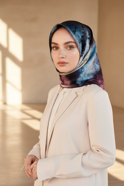 Vissona 100% Twill Silk Textured and Geometric Patterned Mint Green - Lilac C...