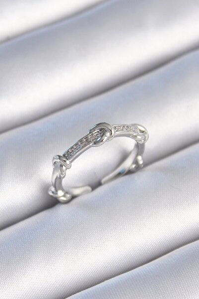 Inure Jewelry Brass Silver Color Zircon Stone Knot Model Women's Ring