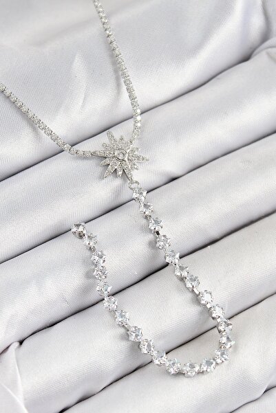 Inure Jewelry Brass Zircon Stone Pole Star Model Gold Color Y Necklace