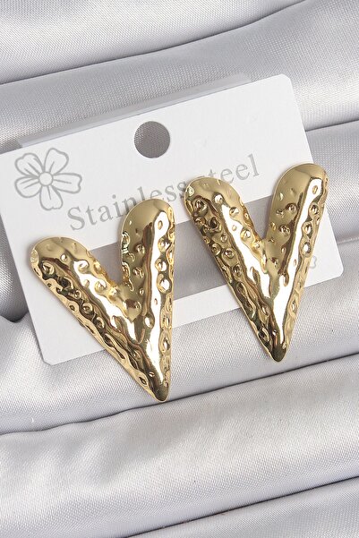 Inure Jewelry 316 Steel Gold Color Engraved Heart Model Women's Earrings