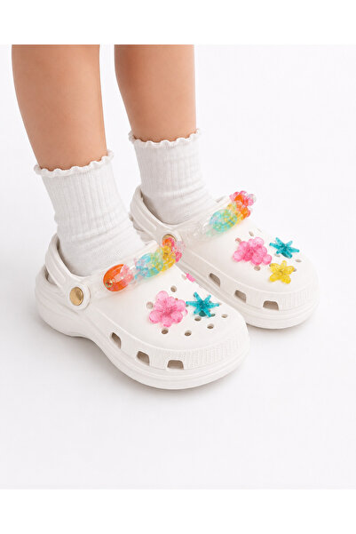 eformoda by emre yılmaz White Girls' Slippers with Charm Decoration and Color...
