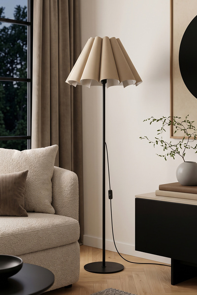 Marrien Flora Pileli Cappuccino Başlıklı Siyah Lambader Modern Salon Aydınlat...