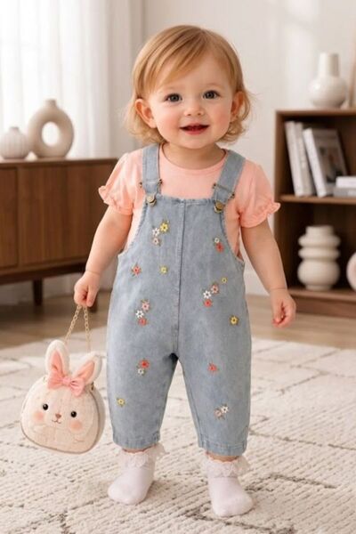 EYMİRGİYİM Floral Salopet Baby Girl 3-Piece Set 6/9 Months, 9/12 Months, 12/1...