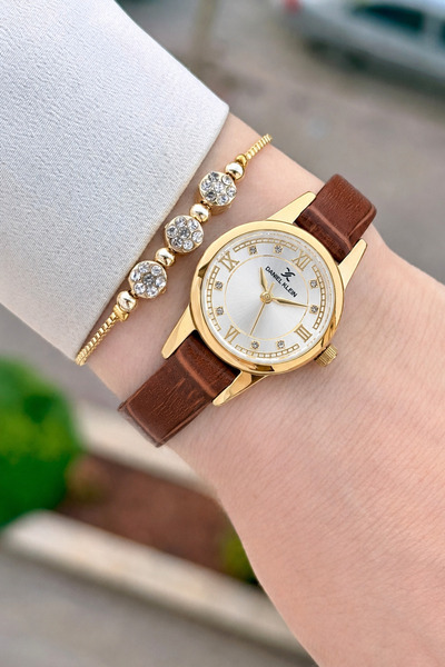 Daniel Klein Gold Cord Brown Color Case 25 mm 2 Year Warranty Women's Wristwatch