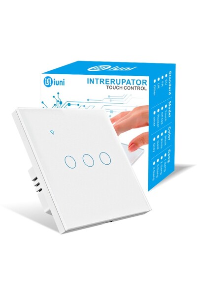 iUni Întrerupător tactil inteligent, WiFi, Sticlă securizată, iUni 3G, 10A, C...
