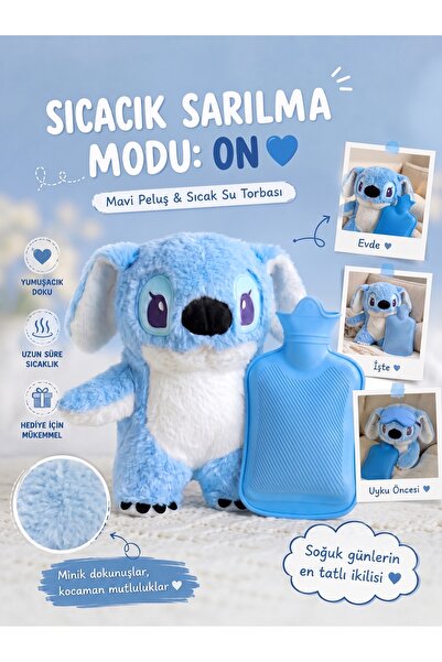 PoppyPlays Stitch Sıcak Su Torbalı Peluş Oyuncak - Ağrılı Kramplı Günler için...