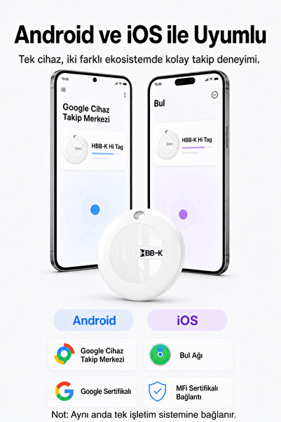 HBB-K Android Uyumlu Tag Google Sertifikalı Akıllı Takip Cihazı (Beyaz) - ANDROİD UYUMLUDUR
