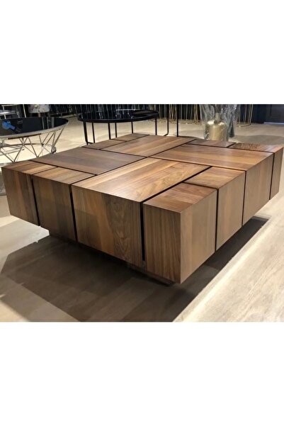 LUXURY VİLLA Luxury Doğal Ceviz Kaplamalı Orta Sehpa 110x110 Yükseklik 38 Cm