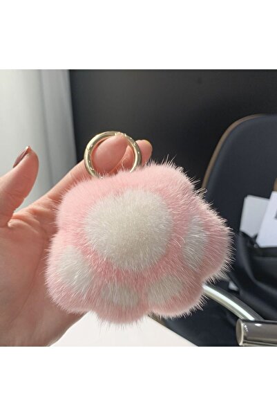 Choice C Cat Paw Pendant Keychain Couple Keychain Fluffy Faux Fur Keychain Ch...