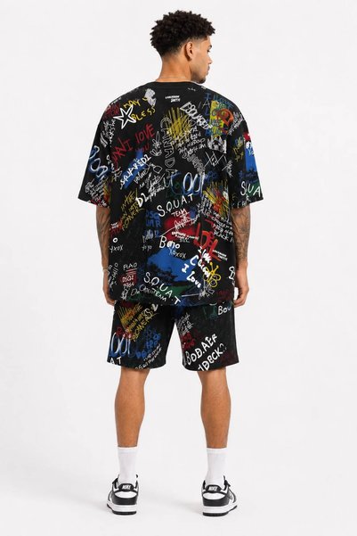HZR wear Men's Shorts and T-Shirt Set Oversize Graffiti Printed Summer Set of 2