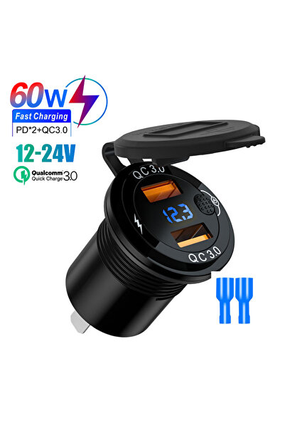 Choice5 شاحن سيارة أزرق بدون أسلاك مع منفذين QC3.0، مقاوم للماء، شحن سريع USB...