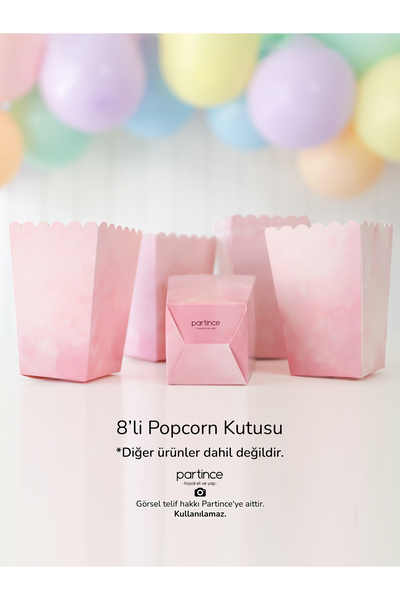 partince Makaron Pastel Pembe 8'li Popcorn Patlamış Mısır Kutusu