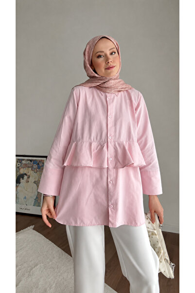 RFK Butik Kadın Alerli Seyyar Kemerli Poplin Gömlek Tunik - Pembe