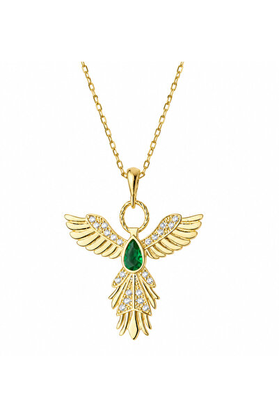 Inure Jewelry قلادة نسائية ذهبية مع تمثال فينيكس فضي