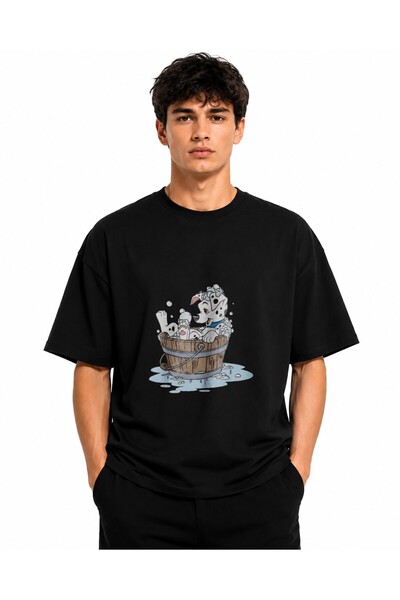 Inscriptie Unisex Premium Cotton Casual T-Shirt "Dog in the Bathtub"