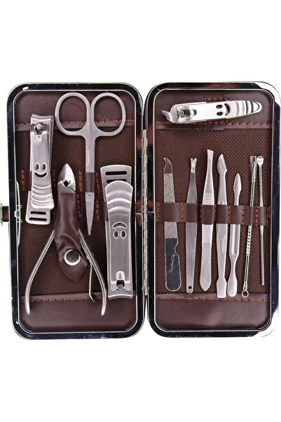 Go İthalat Nail Clippers Nail Care Set 12 Piece Set with Leather Case (5314)