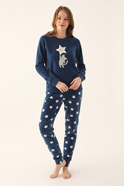 Arnetta Koyu Indigo Kadın Uzun Kol Pijama Takım