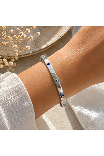 simurg jewellery Nazar Mineli Gümüş Kelepçe Bilezik