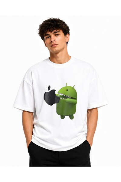 Inscriptie Tricou Unisex Bumbac Premium Casual " Android vs Apple "
