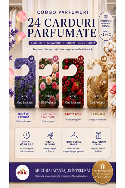 Elix Pachet combo 24 Odorizante parfumate tip card pentru dulap si haine – 6x...