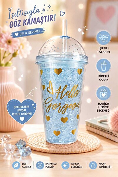 PeriMila Led Işıklı,Pipetli ,Simli Pullu Desenli Çocuklara Sevimli İçeçek Bar...