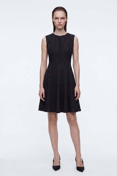 HAKKE Striped Skirt with Open Waistline and Crew Neck Mini Dress