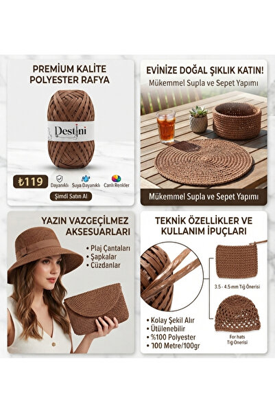 destini Soft Raffia Rope, Polyester Raffia Rope, Bodrum Raffia, Hobby Rope 100Gr