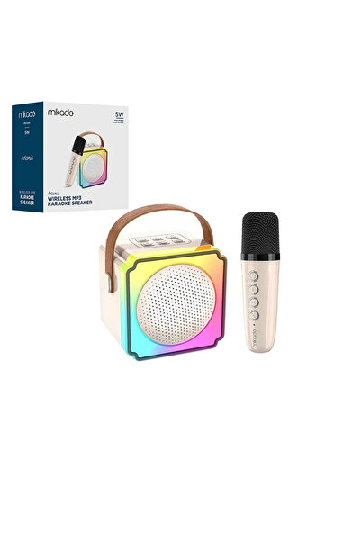 Go İthalat BEYAZ KARAOKE MİKROFONLU WİRELESS HOPARLÖR - SPEAKER IŞIKLI USB ŞARJLI BT - TF CARD - AUX 5W (5263)