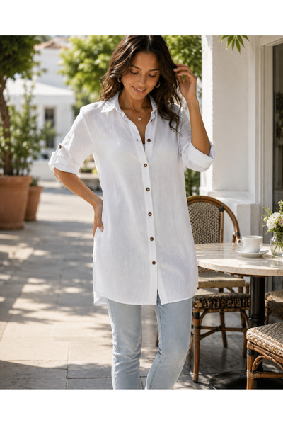 TECHTACT Women's 100% Cotton White Muslin Tunic Shirt – Comfortable Fit Breat...