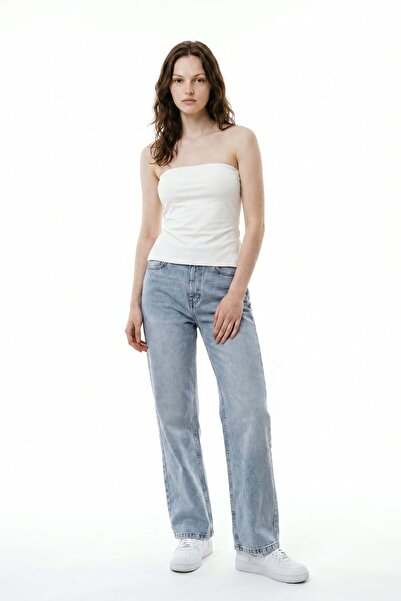 HAKKE Pantaloni de damă din denim cu talie înaltă și croială largă