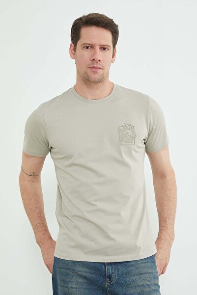 Fulla Moda Palm Tree Embossed Printed Crew Neck T-Shirt